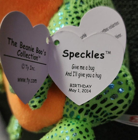 Ty Beanie Boo Speckles Green and Orange Frog Plush Toy - Picture 2 of 7